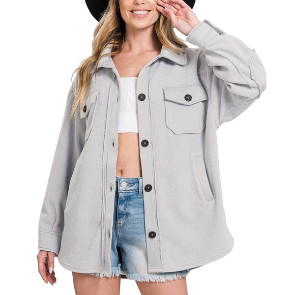 Zenana Outfitters Jackets & Blazers - ZENANA Women’s light grey fleece shacket shirt jacket size small NWOT
